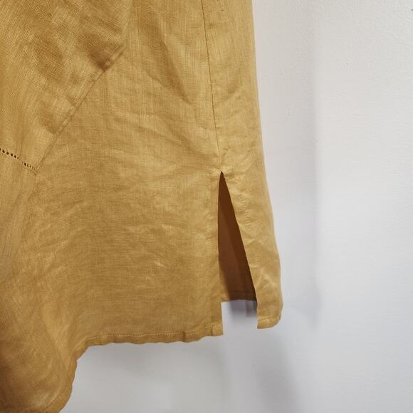 Rafaella Woman Tunic Top Size 10 Linen Shirt Yellow Button Up Long Sleeve Eyelet - Picture 8 of 10